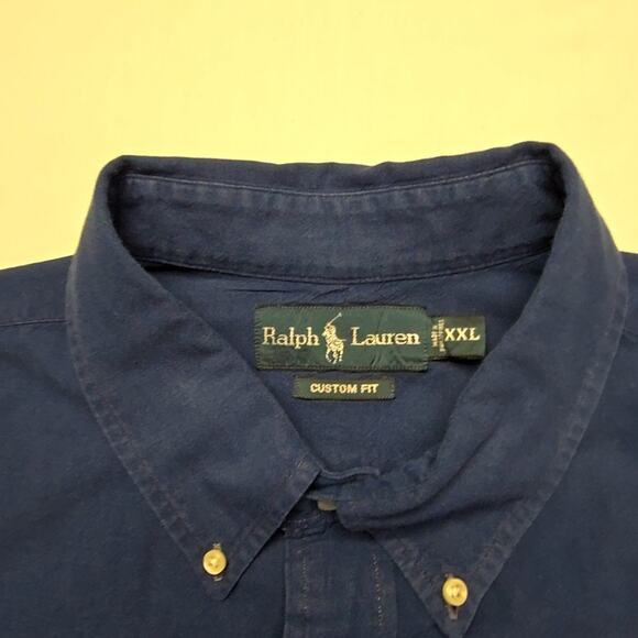 Ralph Lauren Polo Shirt Custom Fit Blue Button Down Long Sleeve XXL Mens - Picture 7 of 11